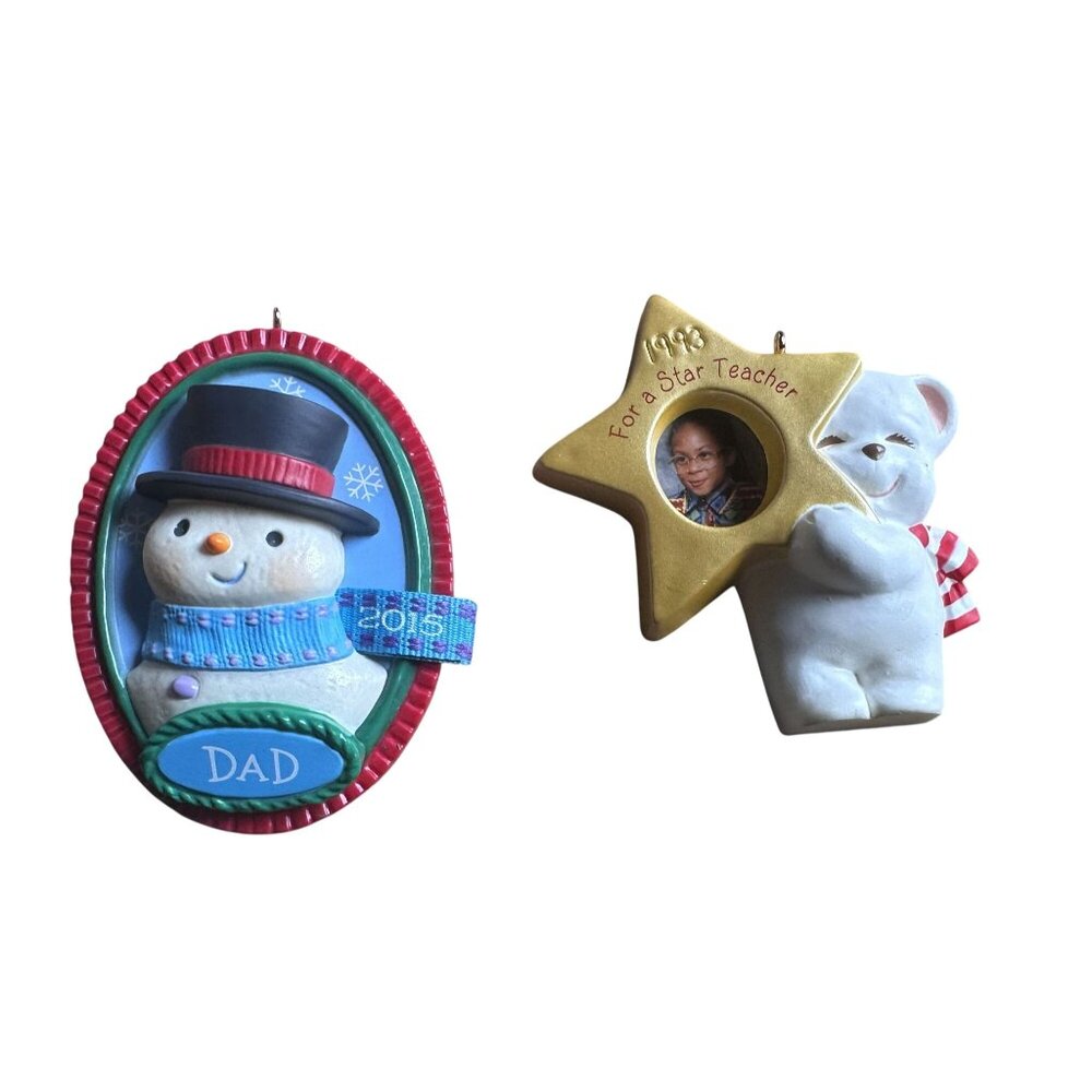 Vtg Hallmark Christmas Ornaments Gotta Love Dad 2015 & Star Teacher 1993